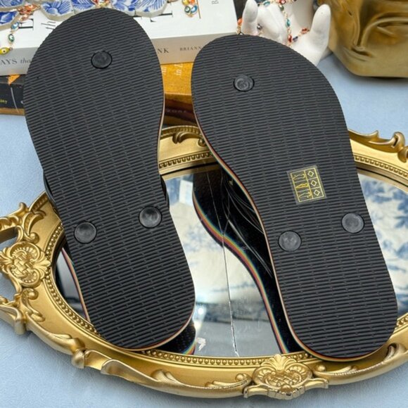 🆕 KURT GEIGER LONDON 🧿 NWOB Rainbow Kensington Black Rubber Flipflop, Sz 7.5 - Picture 12 of 13